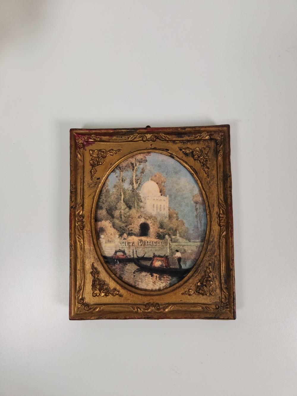 Vintage Mini Gold Plastic Wall Hanging of Venice Italy, Regency, Mid Century